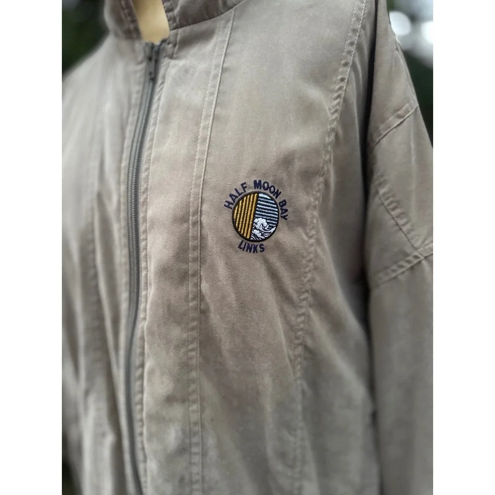 Y2K bomber jacket Boast Golf Windbreaker Jacket unisex XL light brown Zip Up - Picture 7 of 11